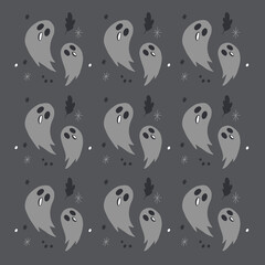 Beautiful background, pattern with ghosts, illustration on a dark background, decoration