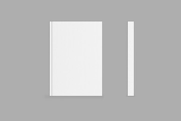 Empty blank cover book for branding mockup isolated on a grey background. 3d rendering.