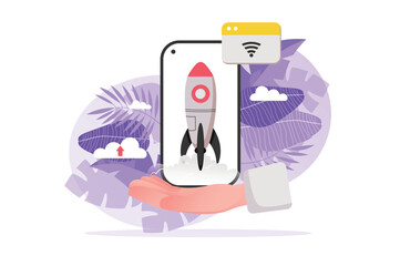 Startup concept with people hand in flat design.