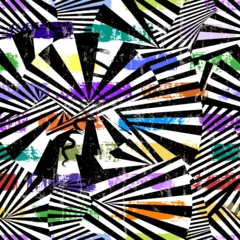 Gordijnen seamless abstract background composition, with stripes, black and white, paint strokes and splashes © Kirsten Hinte