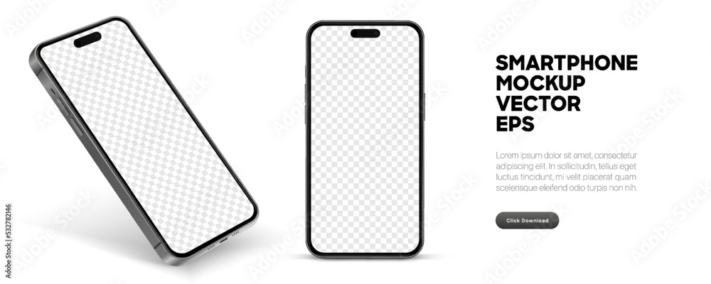 Aufkleber 3D realistic high quality smartphone mockup with isolated background. Smart phone mockup collection. Device front view. 3D mobile phone with shadow on white background.