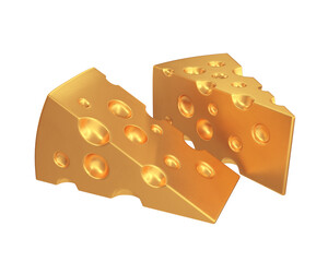 Two golden cheese slices, 3d render