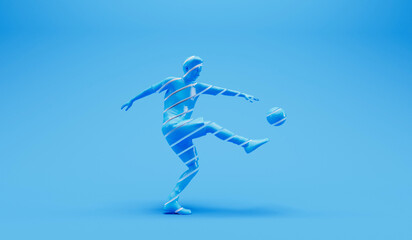 Fototapeta na wymiar Abstract sliced football soccer player kicking a ball. 3D Rendering