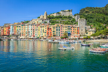 Harbor at Portovenere, Cinque Terre, Liguria, Italy with boats