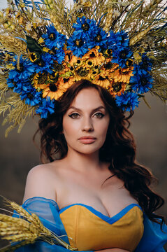 Woman as a symbol of freedom of Ukraine, close-up portrait.
