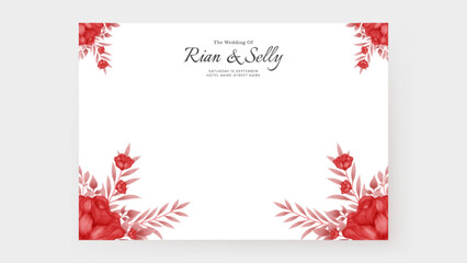 Romantic wedding invitation background with watercolor rose red flower