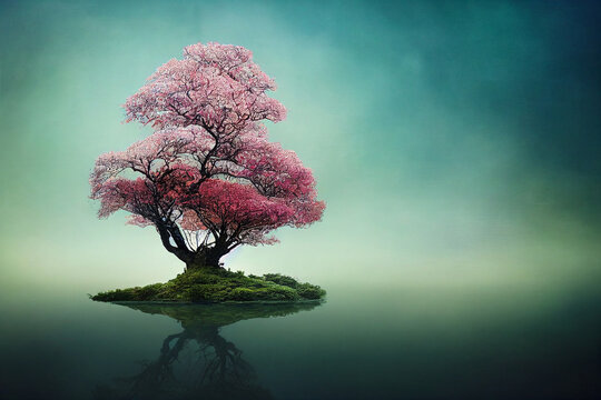 Floating Island With Pink Tree