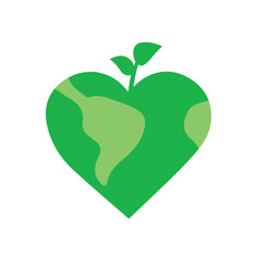Vector illustration of Earth globe in the shape of a heart. Symbol, icon of ecology, sustainability. For print, social media, poster.