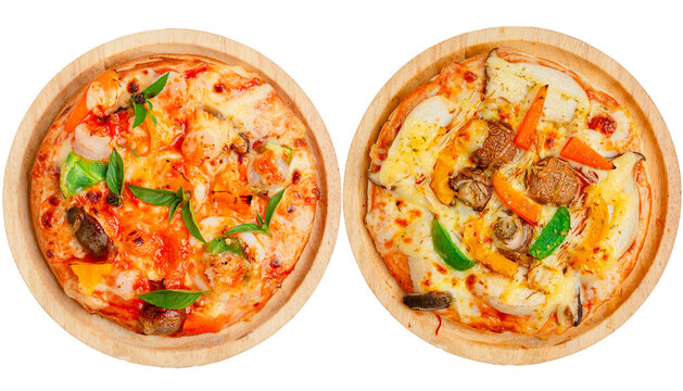 2 types of pizza: assorty, meat, Pizza for your menu, pizza mockup, isolated pizza