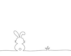 Continue line drawing of rabbit and grass