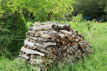 キャンプ場に積まれた薪の山