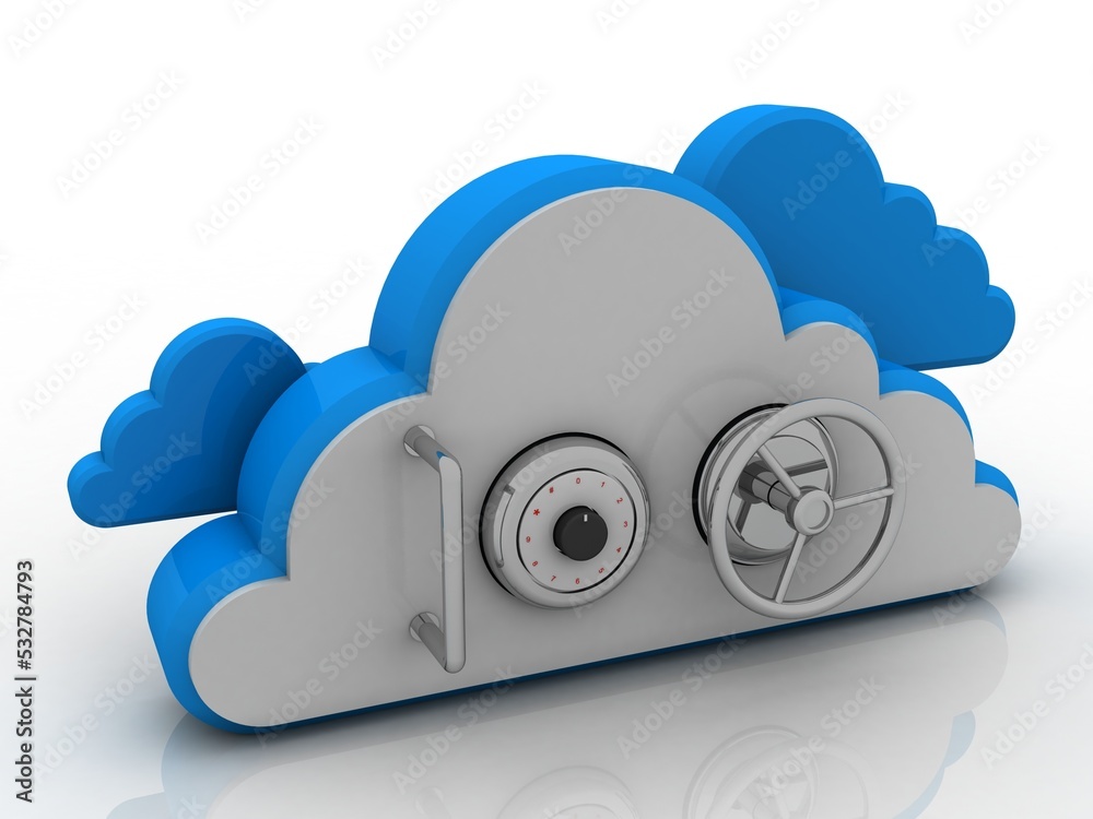 Poster 3d rendering cloud computing, security