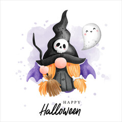 Watercolor gnome halloween, halloween vector illustration