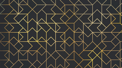 Abstract background in oriental style,geometric line with gold pattern,gold and black background,3d rendering
