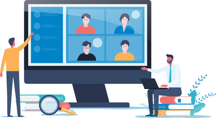 people online video conference for meeting with remote technology working and people work from home and business smart working online connect anywhere concept
