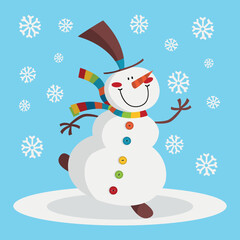 Dancing snowman, winter illustration
