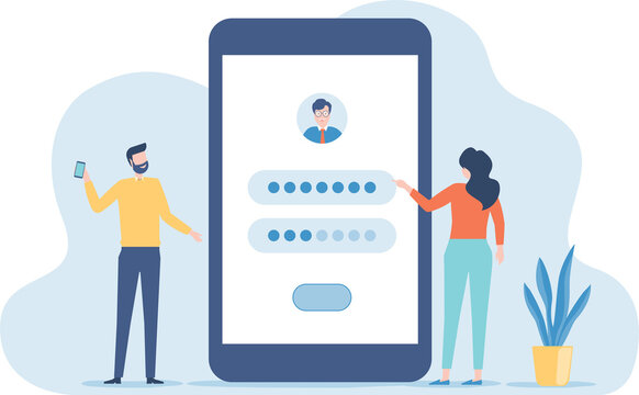 Flat vector developer team setting for user login application with mobile phone concept	
