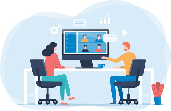 people online video conference for meeting with remote technology working and people work from home and business smart working online connect anywhere 