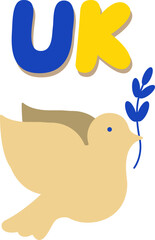 Dove of peace with an olive branch in beak.