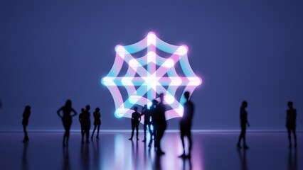 3d rendering people in front of symbol of cobweb on background