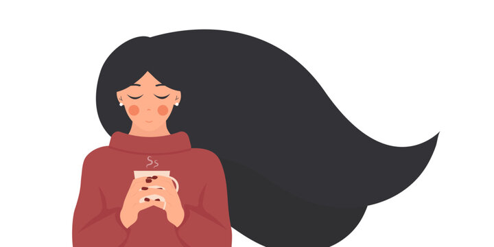 Cute young Girl with  black long hair 