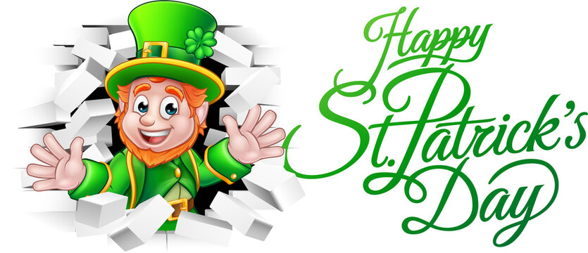 Happy St Patricks Day Cartoon Leprechaun - Powered by Adobe