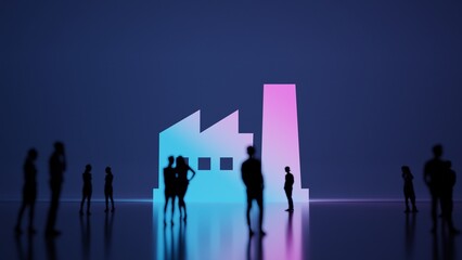Fototapeta na wymiar 3d rendering people in front of symbol of factory on background