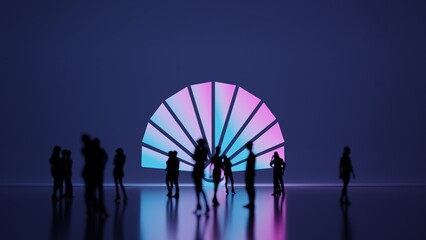 3d rendering people in front of symbol of fan on background