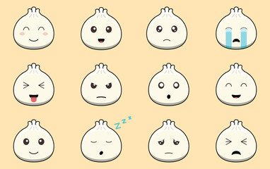 Cute dimsum cartoon. With different facial expression. Vector illustration.