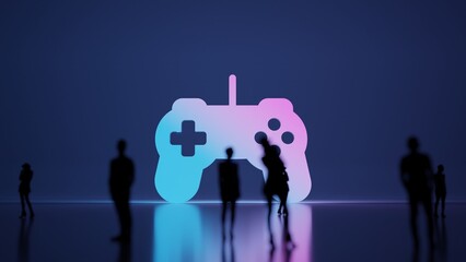 3d rendering people in front of symbol of game controller on background