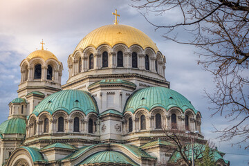 St Alexander Nevski Cathedral in Sofia at dramatic sky, Bulgaria, Eastern Europe