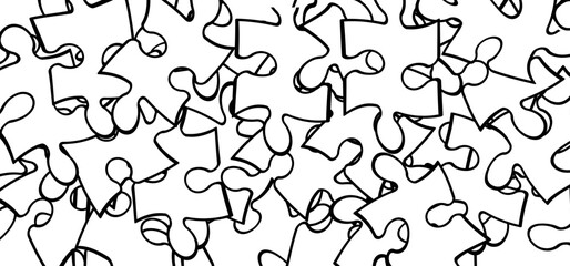 jigsaw puzzle pieces connection line pattern. Puzzle pieces icon or pictogram. Cartoon vector outline. Autism awareness logo or symbol. Dubbele platte puzzels. Teamwork concept. Mosic sign. Game print