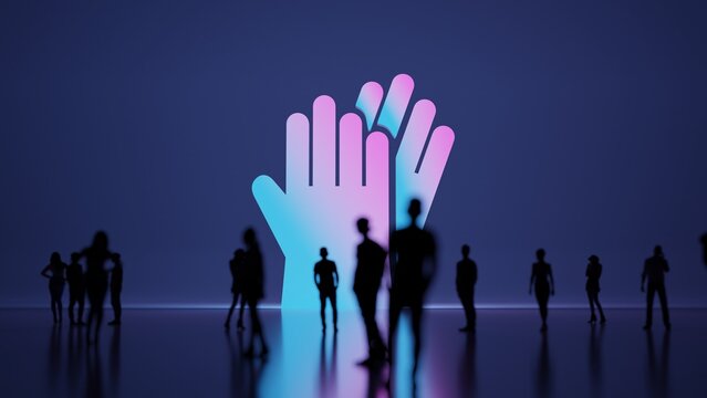 3d rendering people in front of symbol of gloves on background