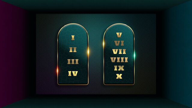 10 Ten Commandments of GOD written on Tablets of Stones given to Moses in Mount Sinai Illustration with Golden Effects
