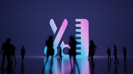 3d rendering people in front of symbol of hair comb on background
