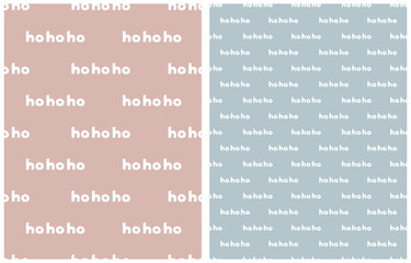 Christmas Seamless Vector Patterns with White Handwritten Ho Ho Ho Isolated on a Light Blue and Pastel Pink Background. Christmas Illustration ideal for Fabric, Textile, Wrapping Paper.