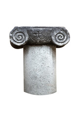 architectural antique stone pillar column head isolated on white background