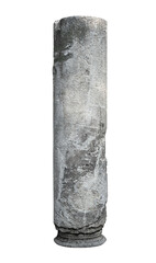 large damaged antique architectural stone column isolated on white background