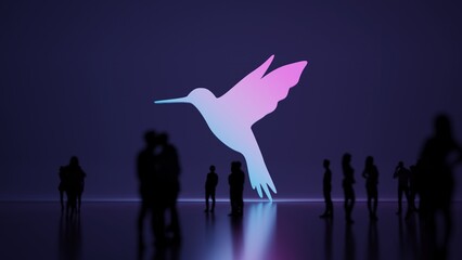 3d rendering people in front of symbol of hummingbird on background