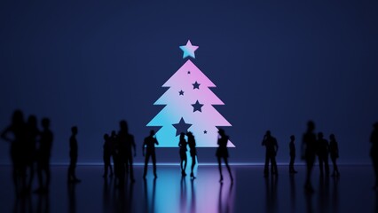 3d rendering people in front of symbol of Christmas tree on background