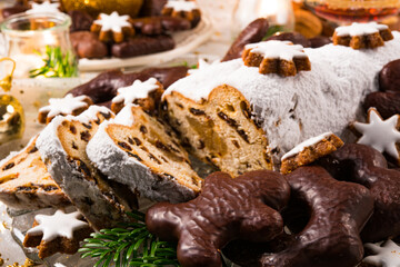 Decorated Christmas table with sweets