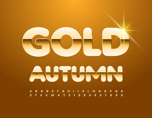 Vector luxury emblem Gold Autumn. Chic Golden Font. Premium Alphabet Letters and Numbers