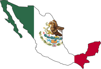 Mexico map city color of country flag.