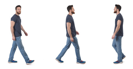 group of same man walking on white background - Powered by Adobe