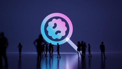 3d rendering people in front of symbol of magnifying glass with virus on background