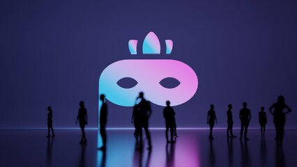 3d rendering people in front of symbol of masquerade mask on background