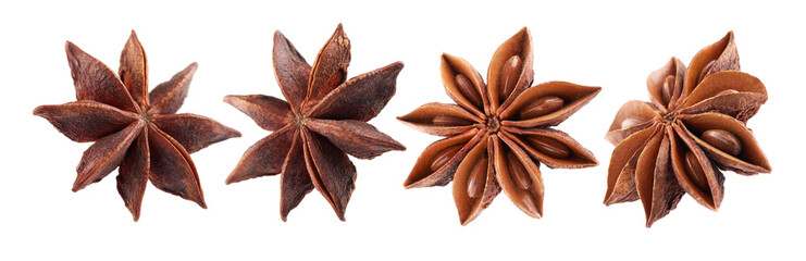 Star anise in closeup on white background