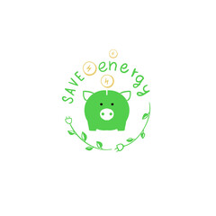 eco save energy piggy bank symbol logo concept