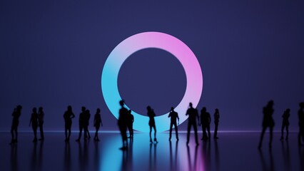 3d rendering people in front of symbol of oxygen symbol on background