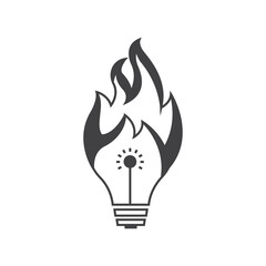 logo illustration build ideas. contains fire icon light bulb with fire. simple design editable